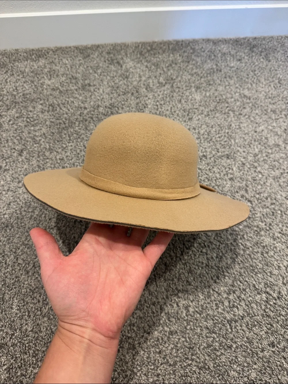 Girls Vintage Wide Brim Floppy Hat Wool Felt with Bow